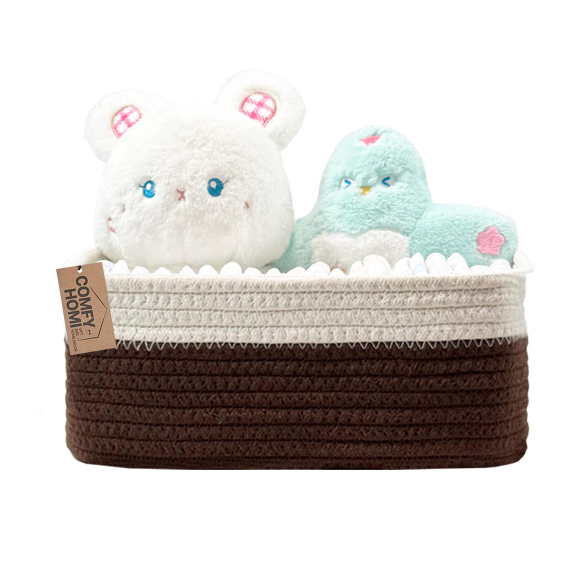 COMFY-HOMI Cotton Rope Woven Basket with Handles for Shelves,Toys,Book, Cloth Storage Baskets Bin for Organizing- 1 PCSToy Decorative Organizer for Living Room, Bathroom