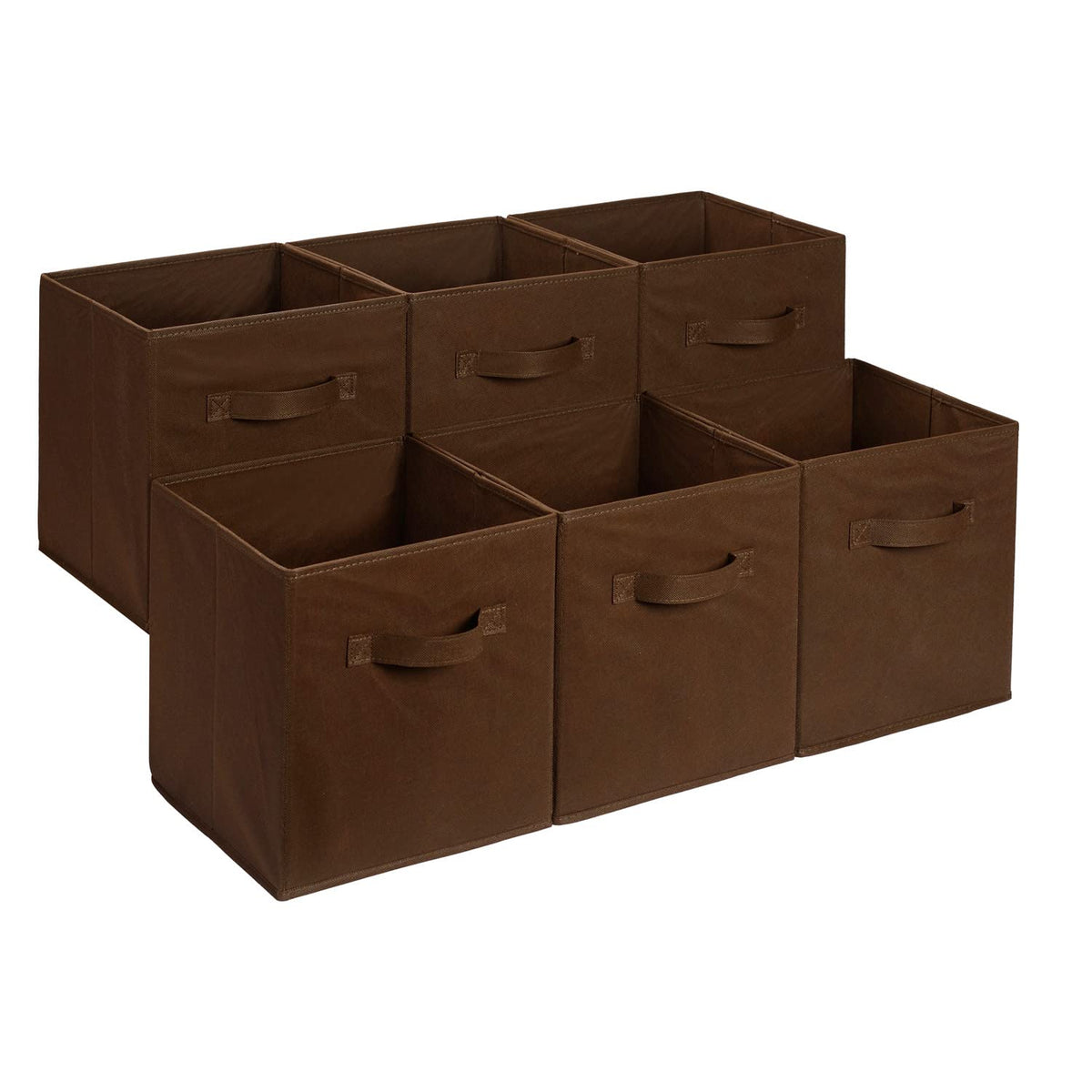 Amazon Basics Collapsible Fabric Storage Bins with Handles, Cube Organizer, Lightweight Fabric, 10.5"x10.5"x11", Brown, 6-Pack