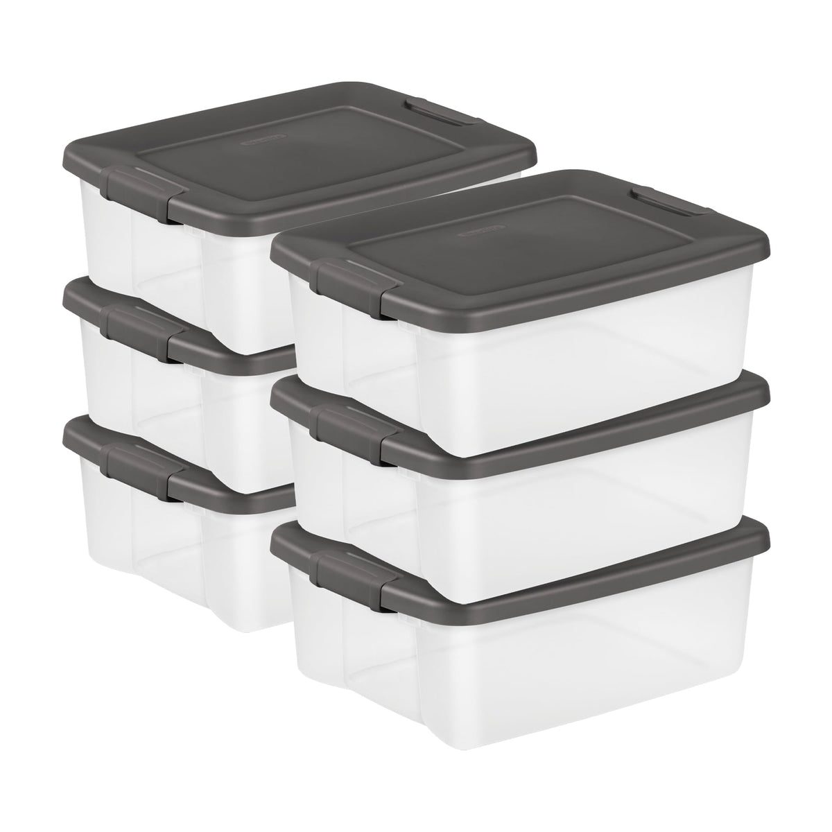 Sterilite 50 Qt ShelfTote, Clear Storage Bin with Latching Lid, 6 Pack