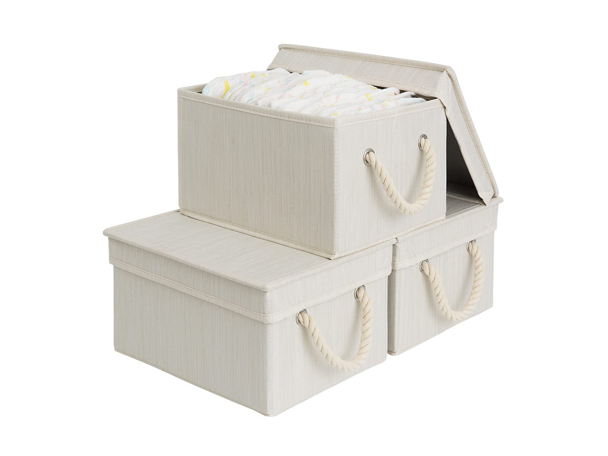 StorageWorks Storage Bins with Lids, Fabric Boxes for Closet, Slub White