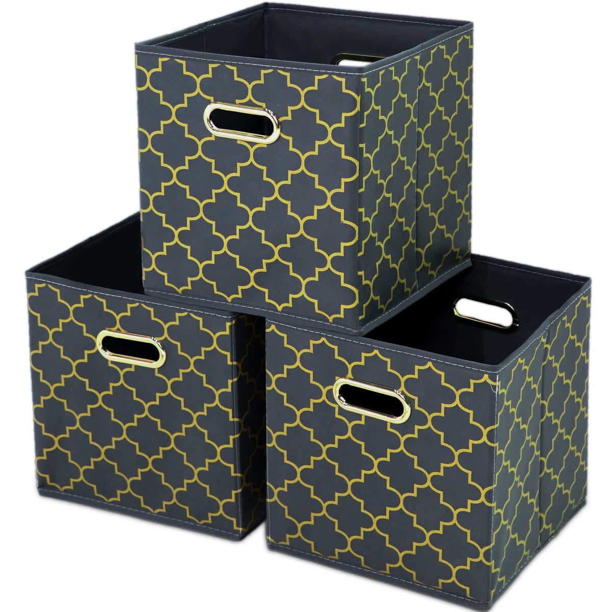 Yunkeeeper storage bins Cubes, Fabric Cube Organizer with Handle, Foldable Cube Bins for Cloth or Accessary Storage, 11x11x11, Set of 3,(Gray)