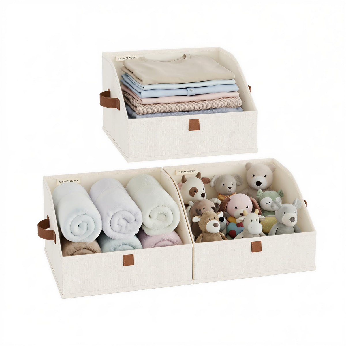 StorageWorks Closet Storage Bins Trapezoid, Beige, Small, 3-Pack