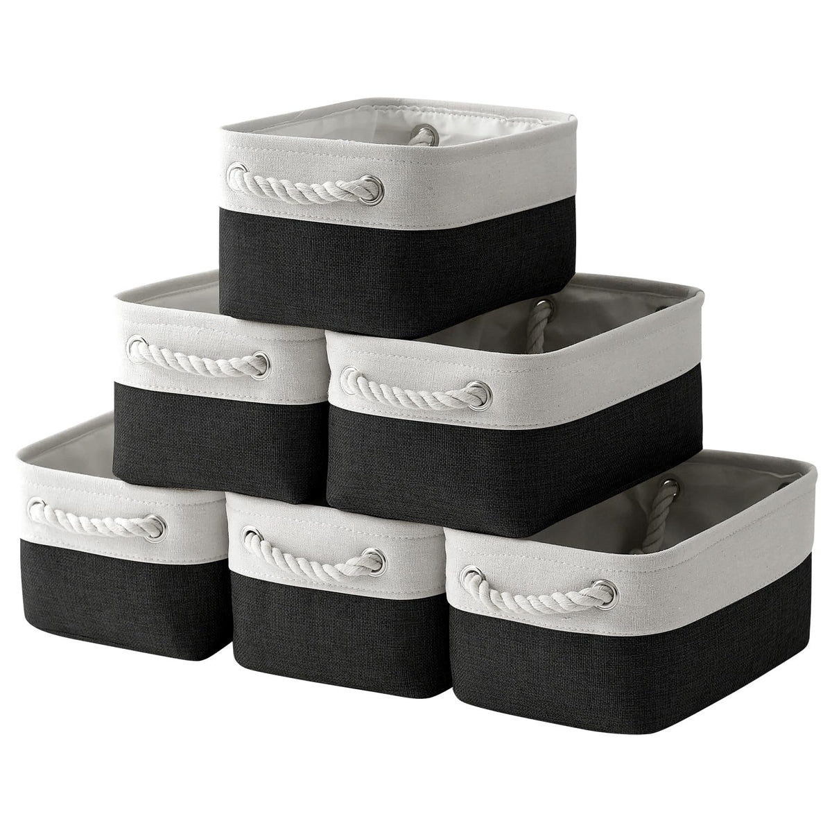 TheWarmHome Storage Basket for Organizing - Medium 3 Pack 14x10x7 inch Fabric Storage Cubes for Shelves with Rope, Collapsible Storage Bin for Organizer Closet Cloth Gift Toy (White & Jean Blue)