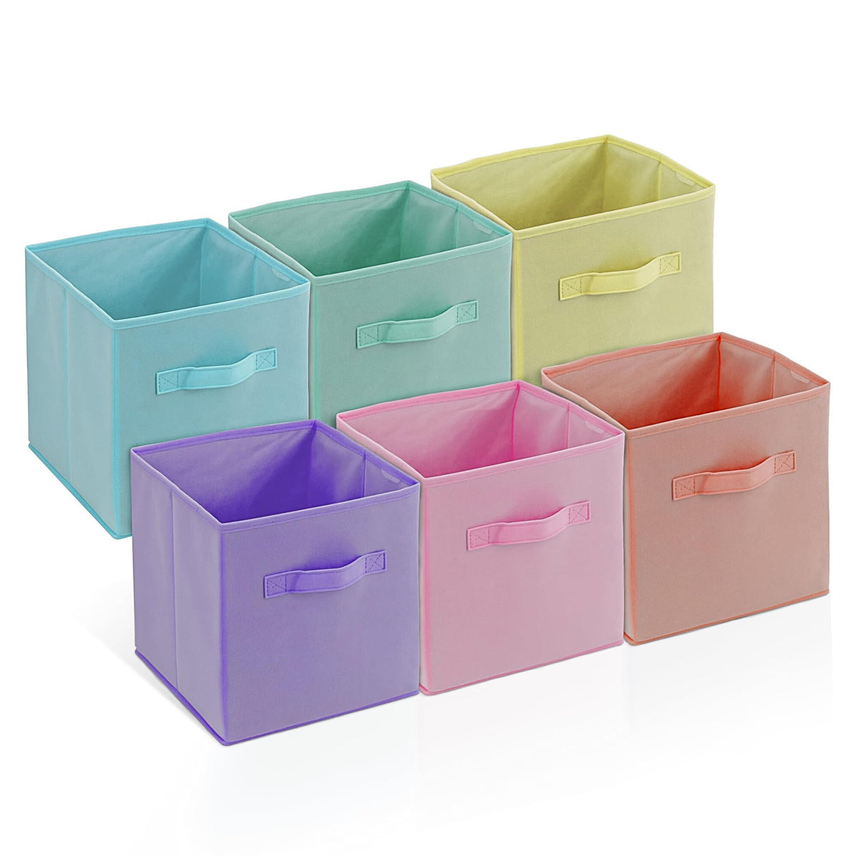 4E's Novelty 6 Pack 11 Inch Pastel Color Storage Foldable Cube Bins, Colorful Boho Storage Baskets For Nursery, Kids Room, Fabric Baskets For Toys, Clothes, Classroom Organization and Storage