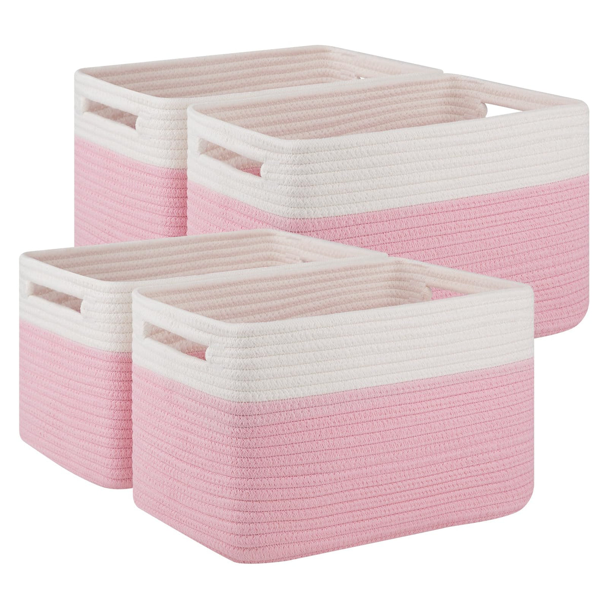 4 Pack Storage Baskets for Organizing, Woven Baskets for Shelves - Perfect for Toys, Books, Towels, and Clothes, Durable Gift Basket Bins Toy Storage, 12.7''Lx9''Wx7.8''H, Brown & White