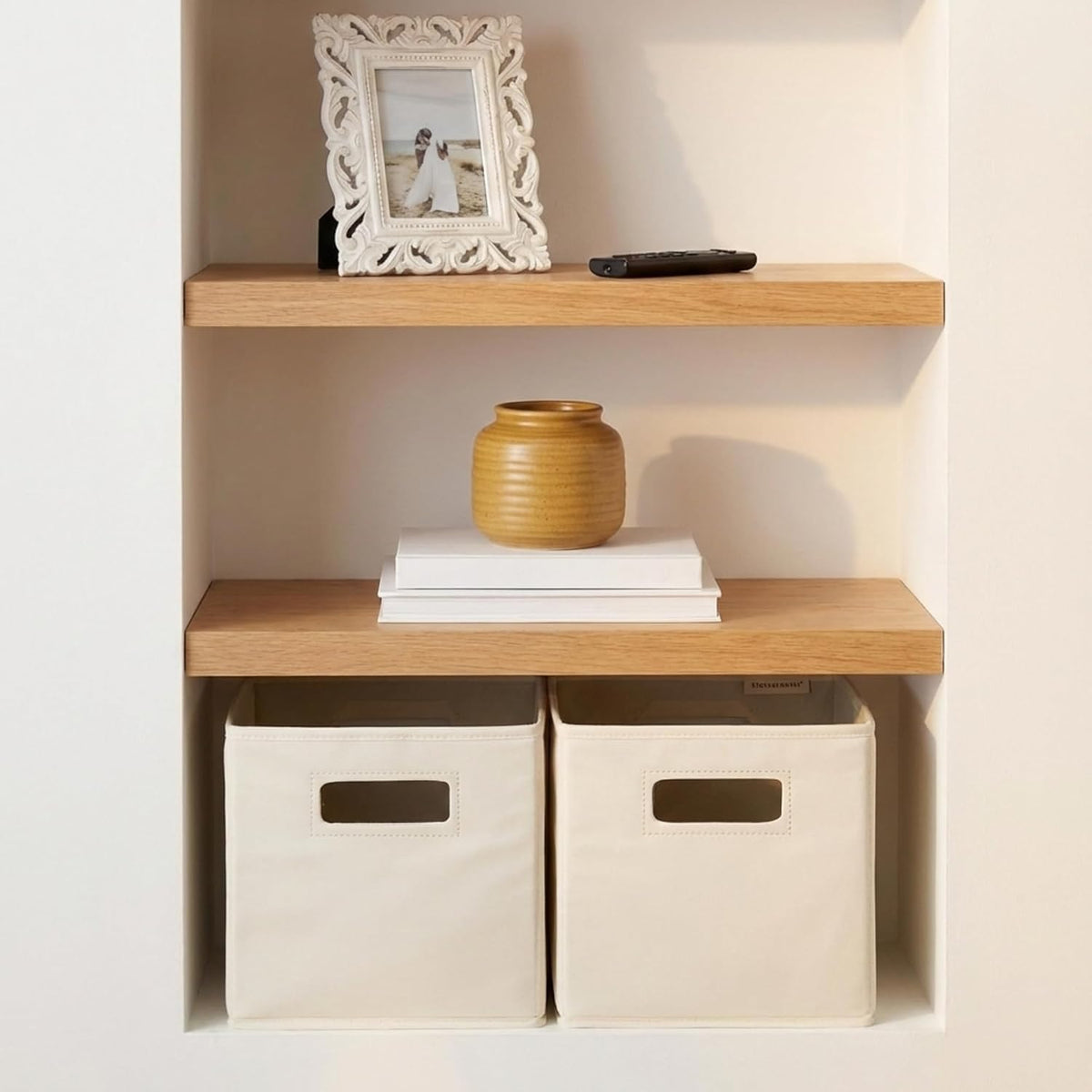 StorageWorks Fabric Storage Bins for Shelves, Medium, 2-Pack, Ivory