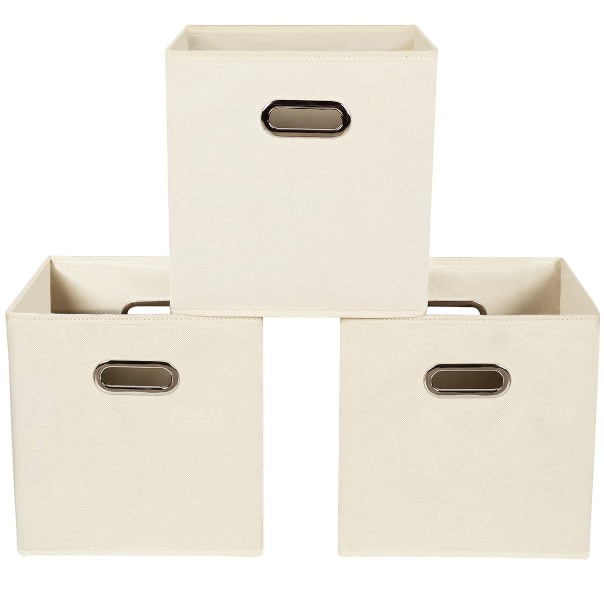 Yunkeeeper storage bins Cubes, Fabric Cube Organizer with Handle, Foldable Cube Bins for Cloth or Accessary Storage, 11x11x11, Set of 3,(Gray)