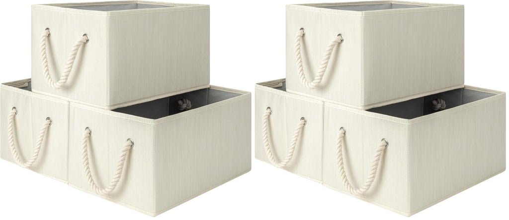 StorageWorks Shelf Organizer Bins, Beige Stripes, 3-Pack, Large