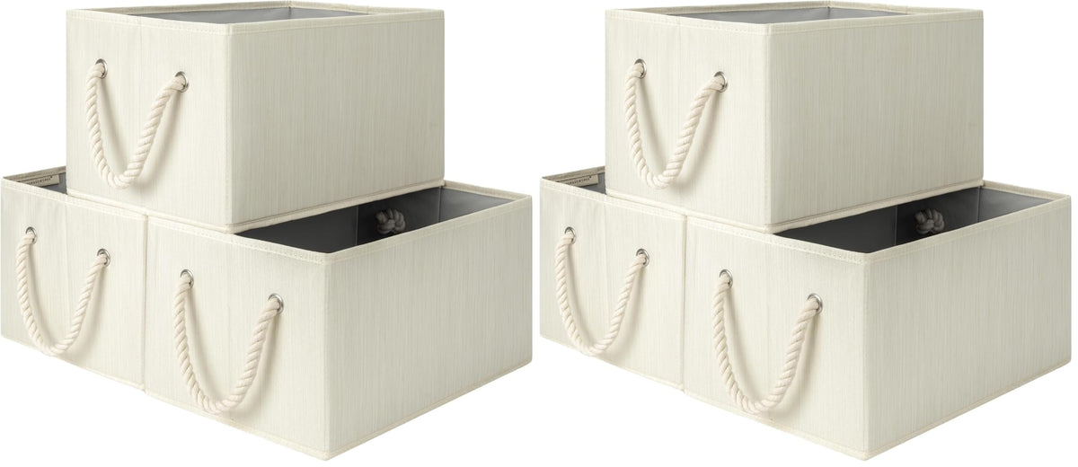 StorageWorks Shelf Organizer Bins, Beige Stripes, 3-Pack, Large