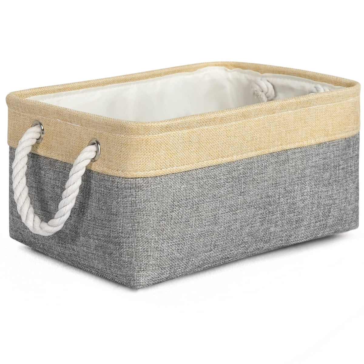 TheWarmHome Storage Basket for Organizing - Medium 3 Pack 14x10x7 inch Fabric Storage Cubes for Shelves with Rope, Collapsible Storage Bin for Organizer Closet Cloth Gift Toy (White & Jean Blue)