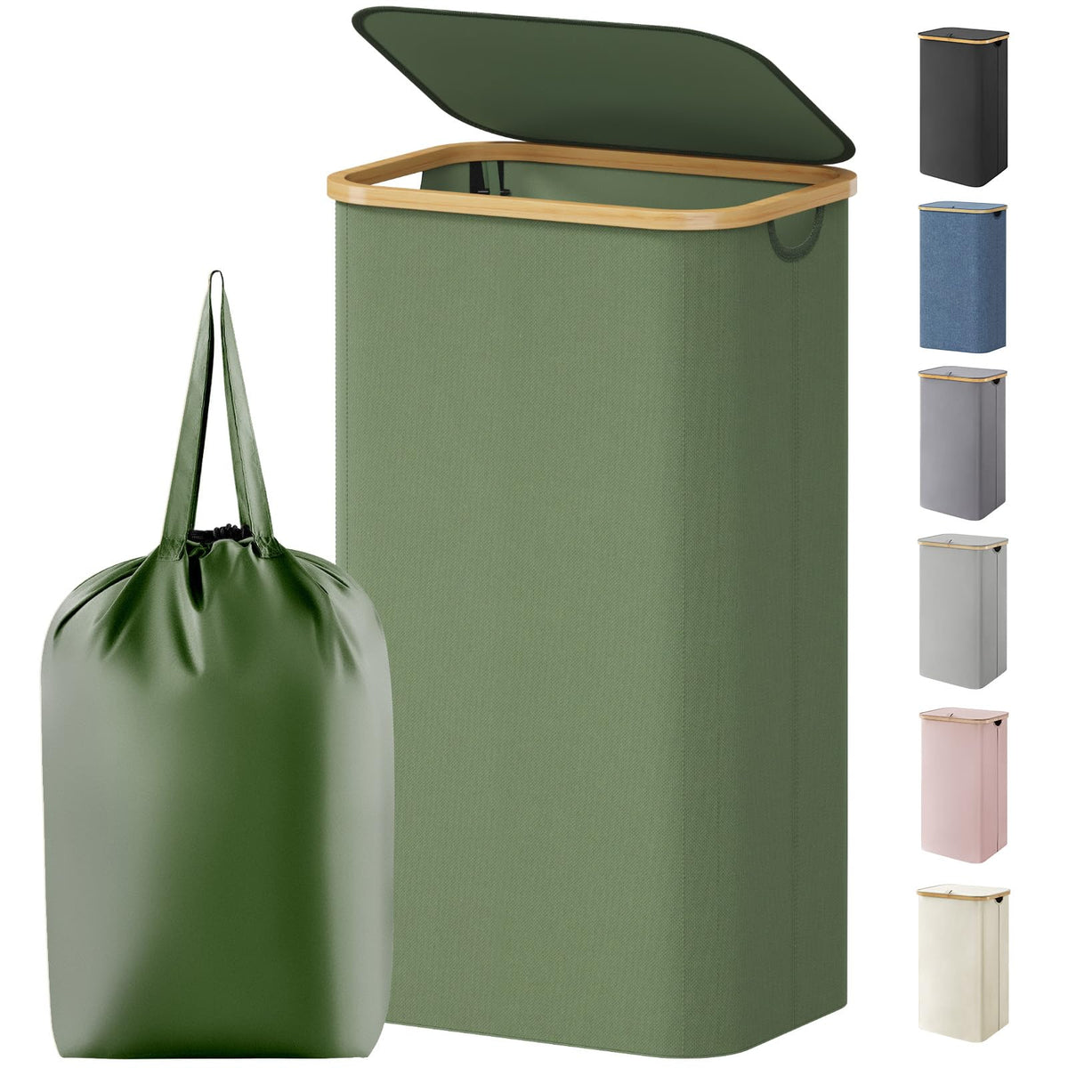 Lifewit 105L Large Laundry Basket with Lid, Removable Bags, Beige
