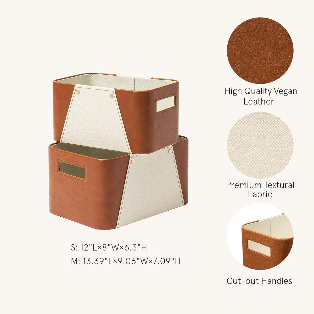 LA JOLIE MUSE Faux Leather Storage Baskets for Organizing, Beige 2 Pack
