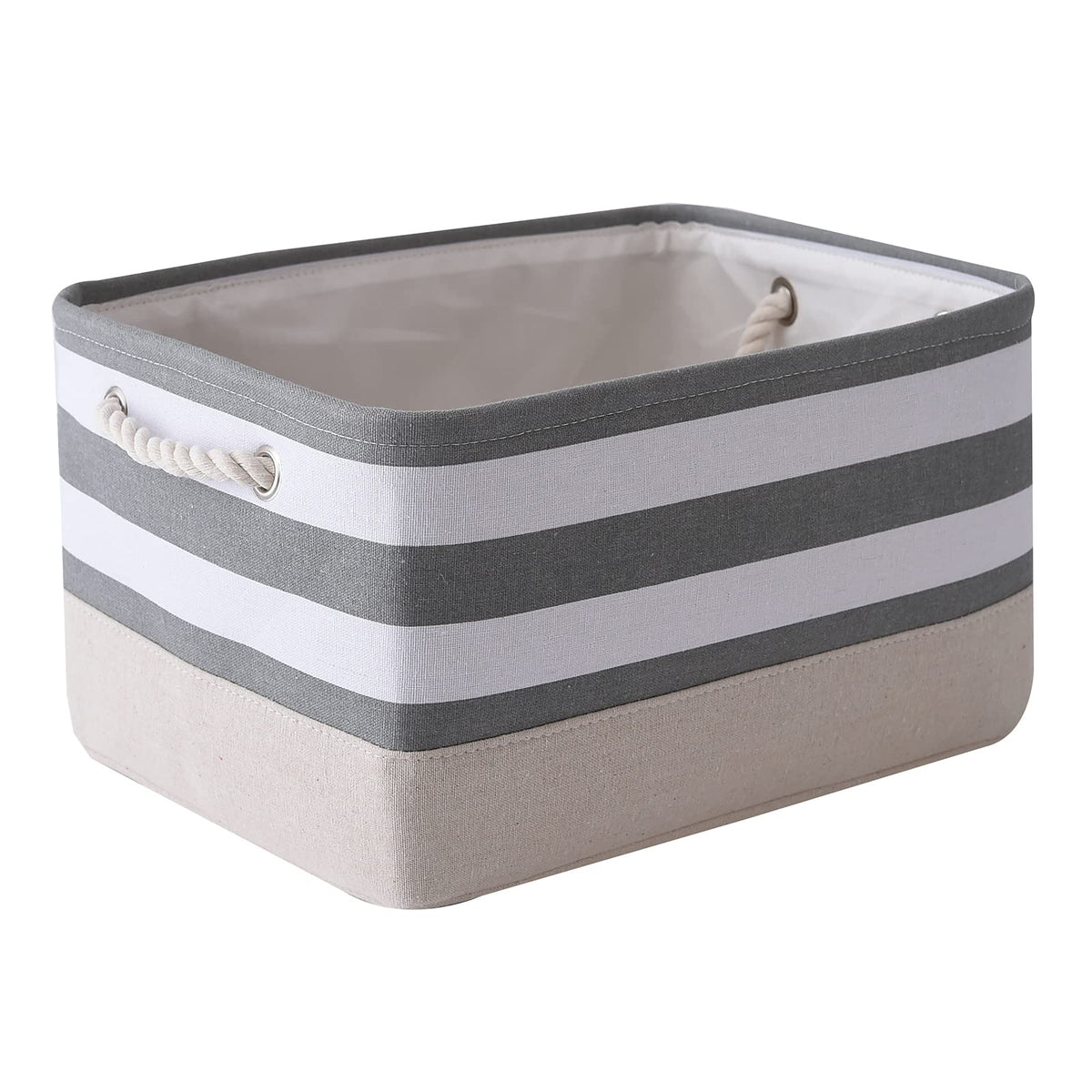 TheWarmHome Storage Basket for Organizing - Medium 3 Pack 14x10x7 inch Fabric Storage Cubes for Shelves with Rope, Collapsible Storage Bin for Organizer Closet Cloth Gift Toy (White & Jean Blue)