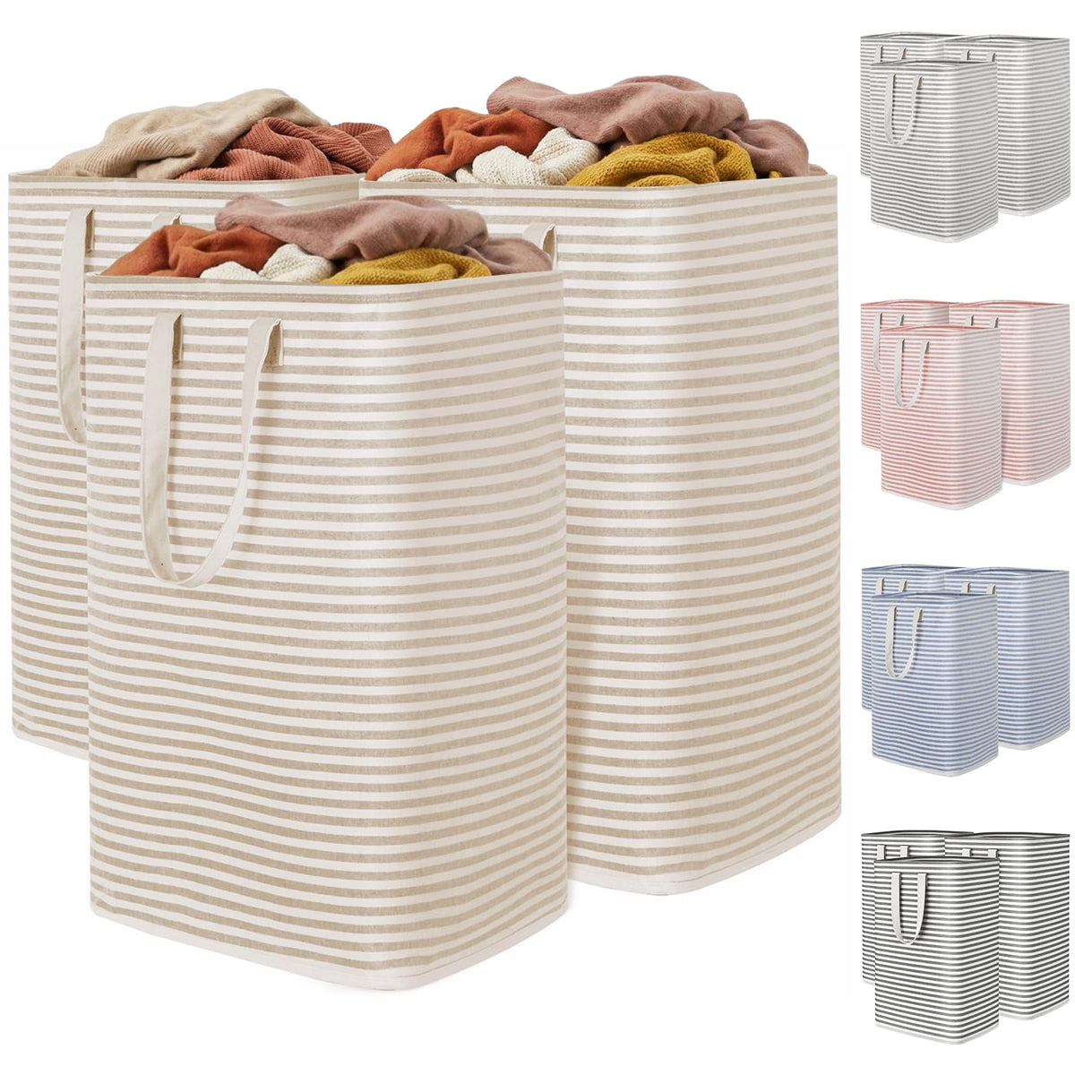 Lifewit 80L Large Laundry Baskets, 2 Pack, Reinforced Handles, Grey