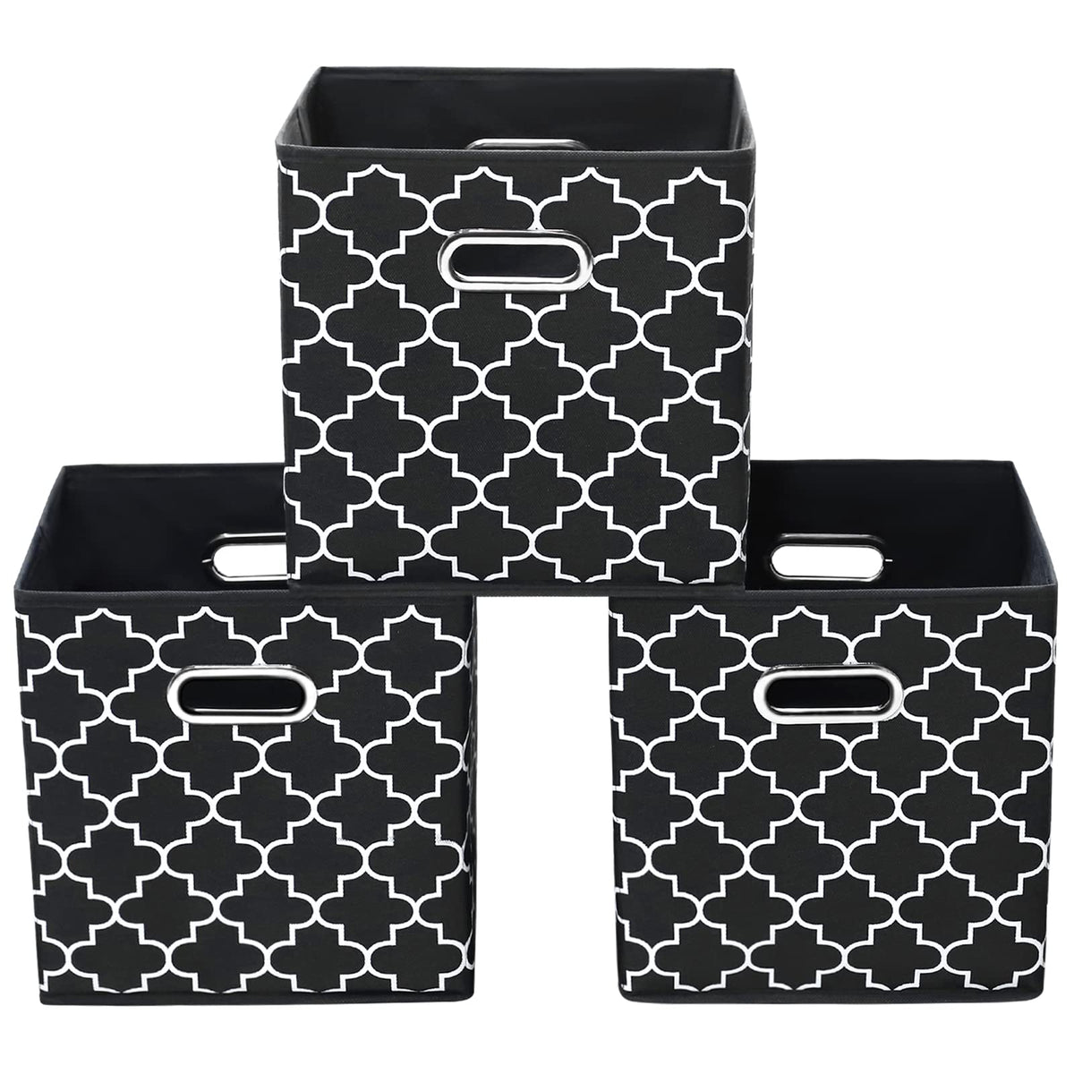 Yunkeeeper storage bins Cubes, Fabric Cube Organizer with Handle, Foldable Cube Bins for Cloth or Accessary Storage, 11x11x11, Set of 3,(Gray)
