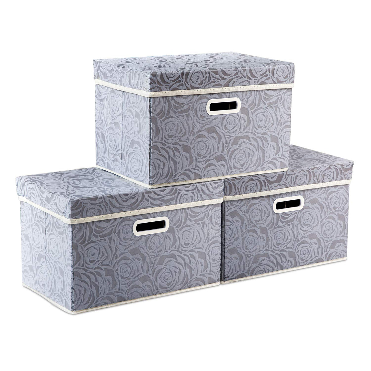 PRANDOM Larger Collapsible Storage Cubes with Lids Fabric Decorative Storage Bins Boxes Organizer Containers Baskets with Cover Handles for Bedroom Closet Living Room Blue 17.7x11.8x11.8 Inch 3 Pack
