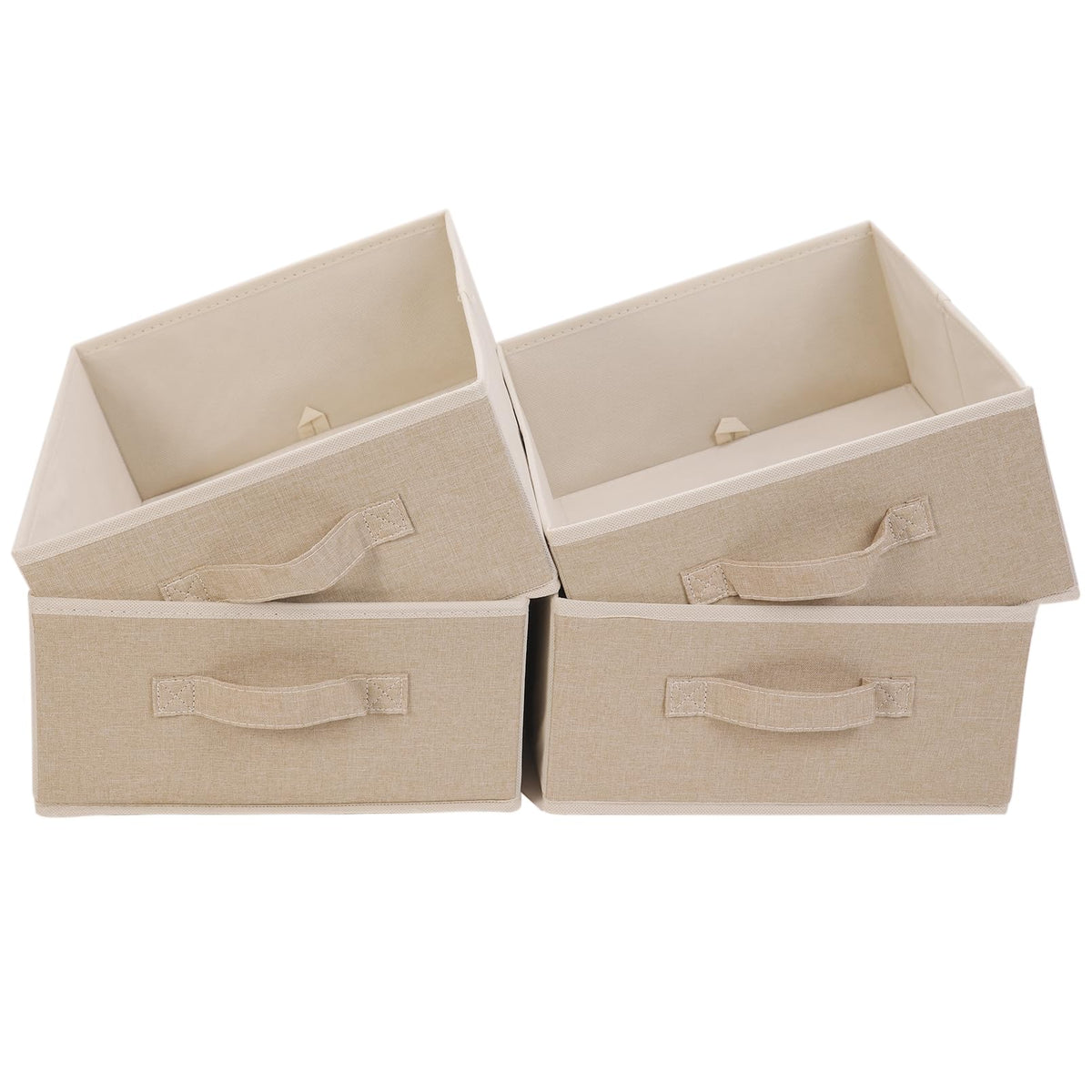 JAKAGO Fabric Storage Bins set of 4 Rectangle Storage Baskets with Handle Foldable Closet Organizer for Clothes Towel bedding Books Collapsible Clothing Container for Shelves Bedroom(Beige Low)