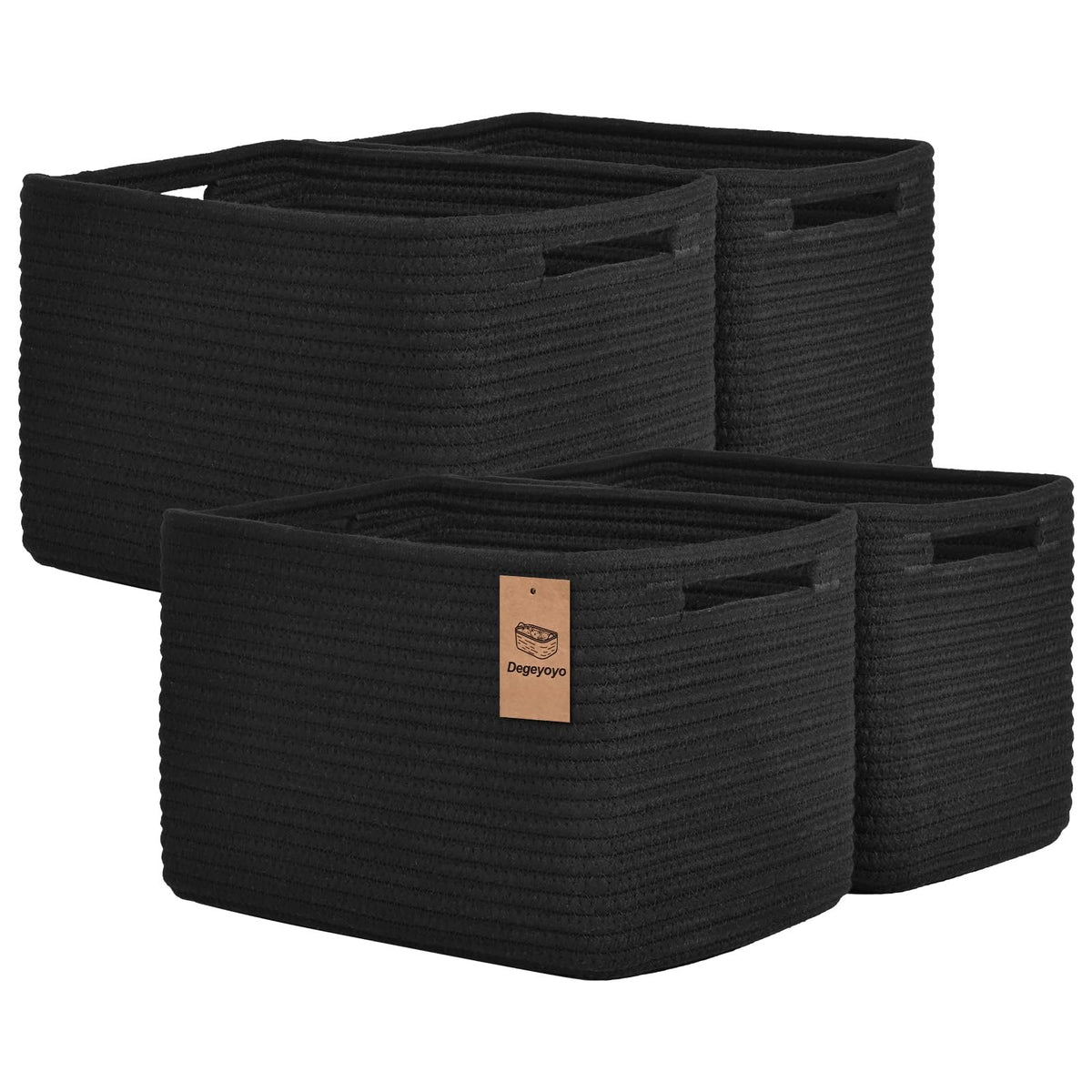 Storage Baskets for Organizing, 4 Pack Baskets for Shelves, Decorative Storage Bins for Shelves, Cotton Rope Storage Basket with Handles, Woven Basket for Storage, 13''Lx8.7''Wx7.9''H, White & Brown