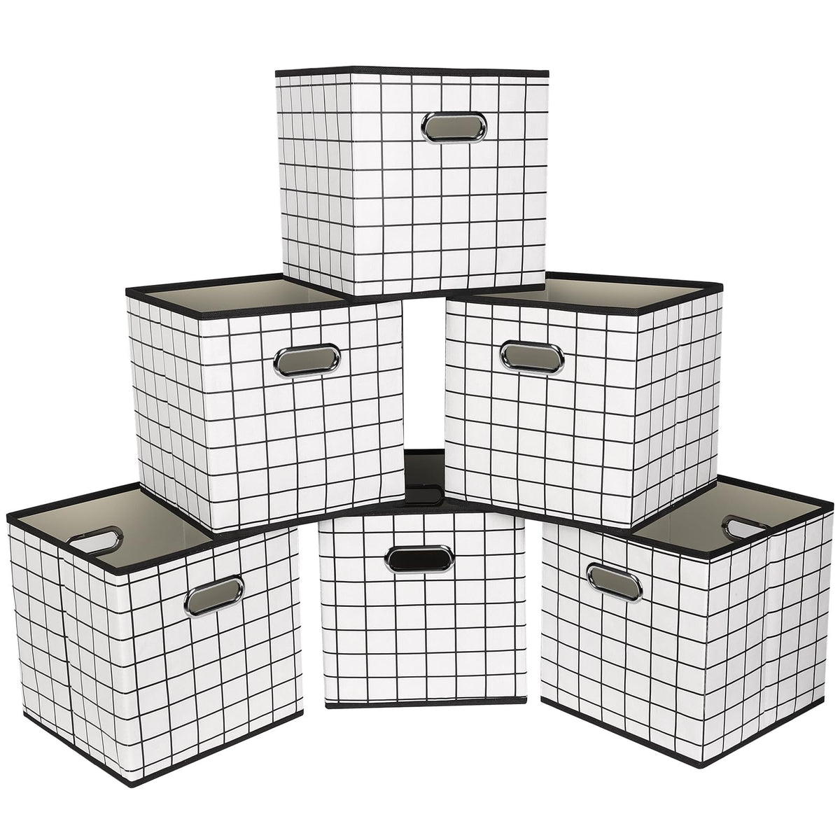 Fabric Cloth Storage Bins,Cube Organizer with Dual Handles Foldable Baskets for Home Bedroom,Set of 3, Black