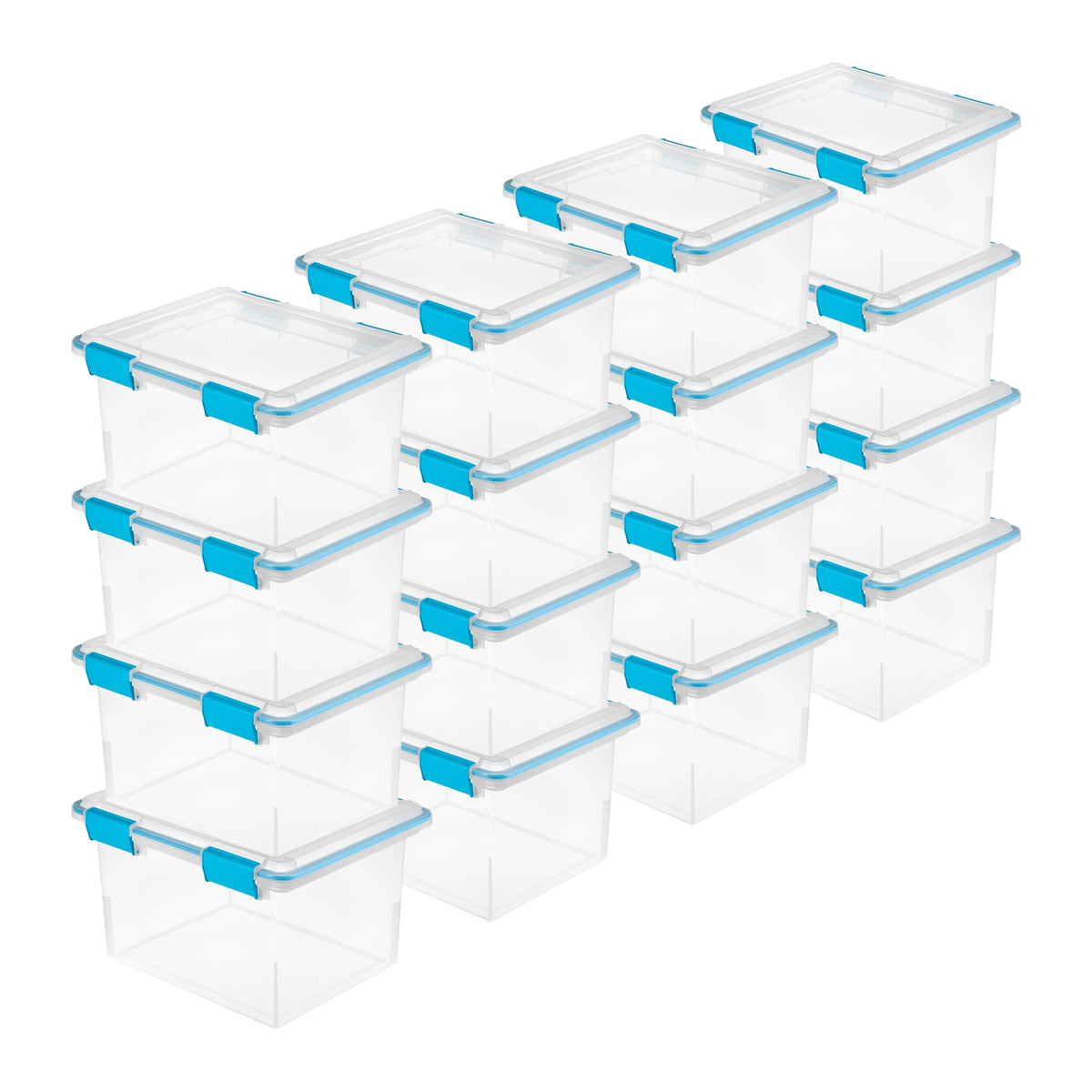 Sterilite 4-Pack 54 Quart Gasket Box, Home Storage Organizer Bins with Lids - Stackable Clear Plastic Containers for Bedroom, Bathroom, Garage, Basement, or Attic