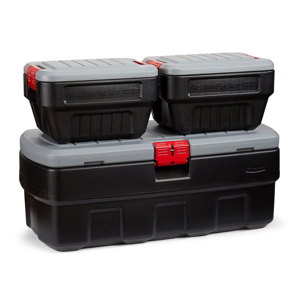 Rubbermaid 48 Gallon Black Action Packer Lockable Latch Indoor and Outdoor Storage Box Container for Home, Garage, Backyard, Single