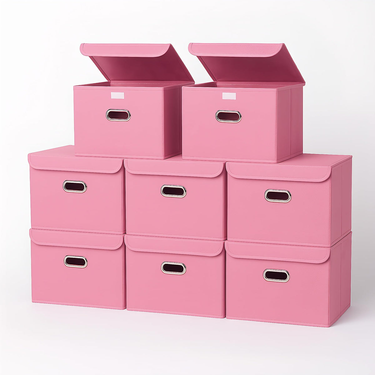 STOREONE Fabric Storage Cube Bins Foldable Organizer Container Collapsible Basket with Lids and Metal Handles, for Home, Bedroom, Closet 3 Pcs (Navy Blue)