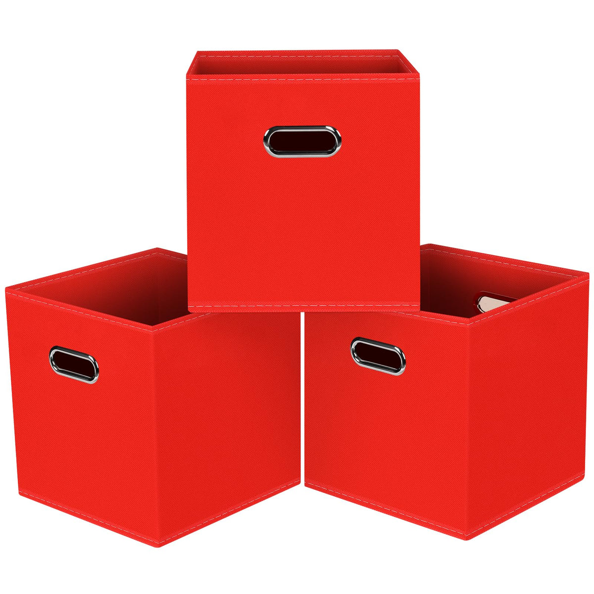 Black Foldable Storage Cubes Bins , Fabric Storage Box Cubes Organizer Baskets with Dual Handles for Home Organizer (Black)