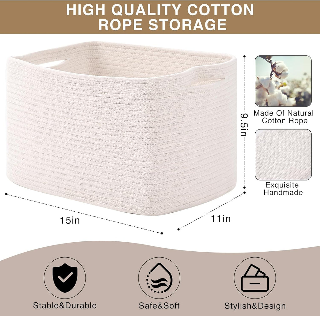 ICERZCZ Storage Baskets for Organizing Shelves 15x11x9.5 Off White 3 Packs