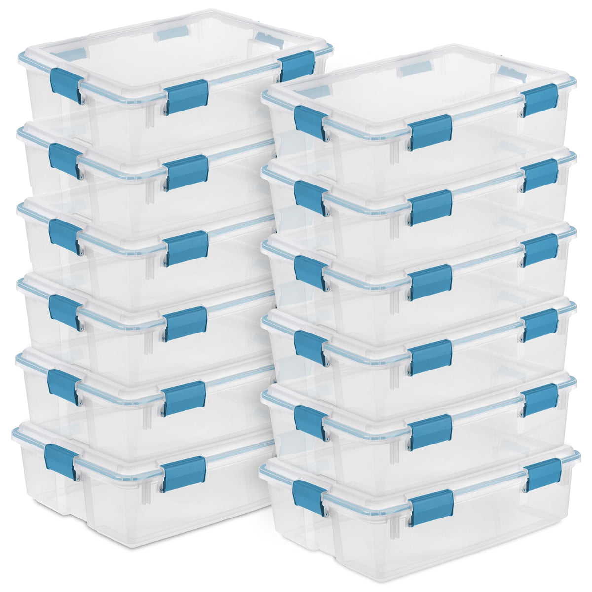 Sterilite 4-Pack 54 Quart Gasket Box, Home Storage Organizer Bins with Lids - Stackable Clear Plastic Containers for Bedroom, Bathroom, Garage, Basement, or Attic