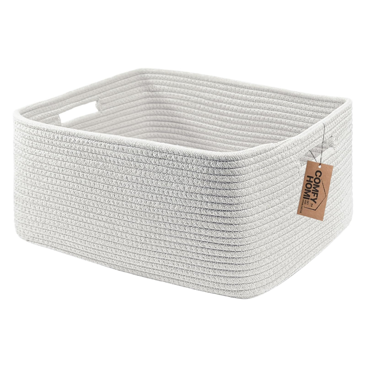 COMFY-HOMI Cotton Rope Woven Basket with Handles for Shelves,Toys,Book, Cloth Storage Baskets Bin for Organizing- 1 PCSToy Decorative Organizer for Living Room, Bathroom