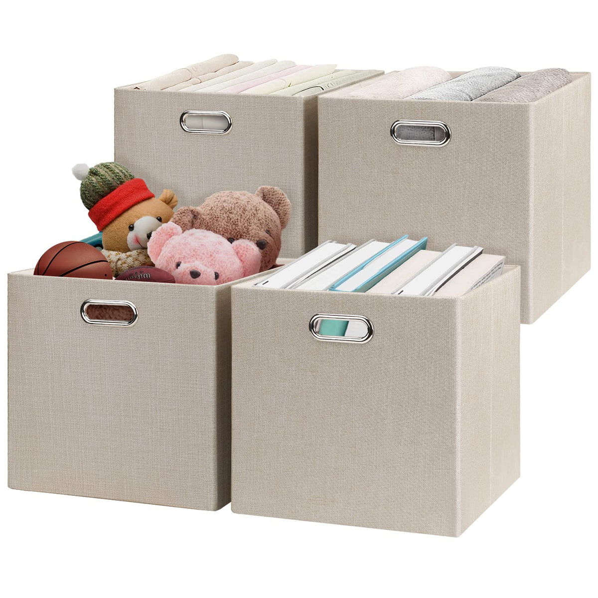 Posprica 3X Thicker Fabric Storage Cubes 13 inch Collapsible Storage Bins for Organization, Cubby Storage Baskets for Organizing Shelf Cabinet Bookcase Boxes, Set of 4, Coffee