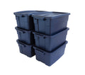 Rubbermaid Roughneck Tote 14 Gal, 6 Pack, Made in USA, Dark Indigo Metallic, Rugged Plastic Stackable Storage Bins with Lids and Handles