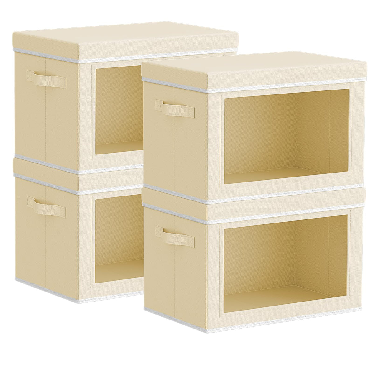 Homsorout Storage Bins with Lids - Fabric Closet Storage Bins with Window, Collapsible Baskets for Shelves 4 Pack, Home Decorative Boxes for Clothes, Closet, Office, Beige
