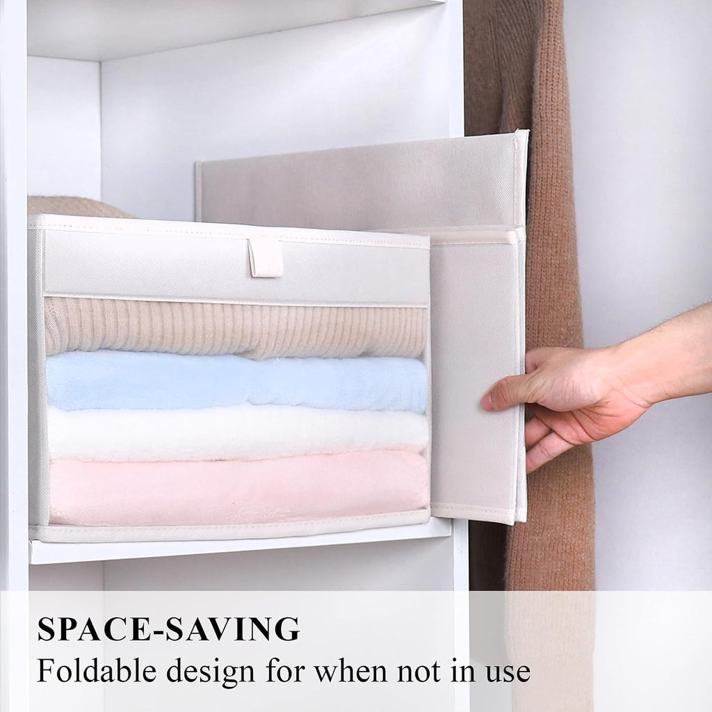 WUIKE Closet Storage Bins with Clear Window, Beige, Large, 3-Pack