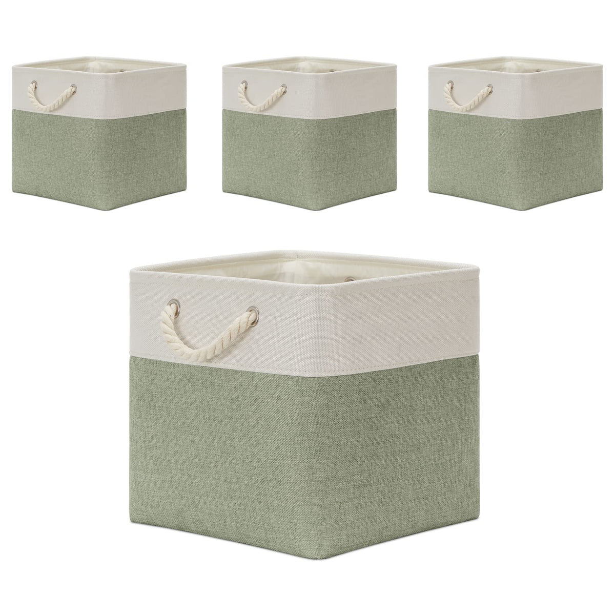 Temary Cube Storage Baskets for Shelves 12 Inch Storage Cubes 4pack Fabric Storage Baskets for Organizing Clothes, Closet Basket with Rope Handles for Home (White&Green)
