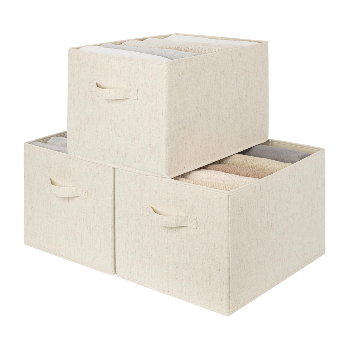 StorageWorks Shelf Organizer Bins, Beige Stripes, 3-Pack, Large