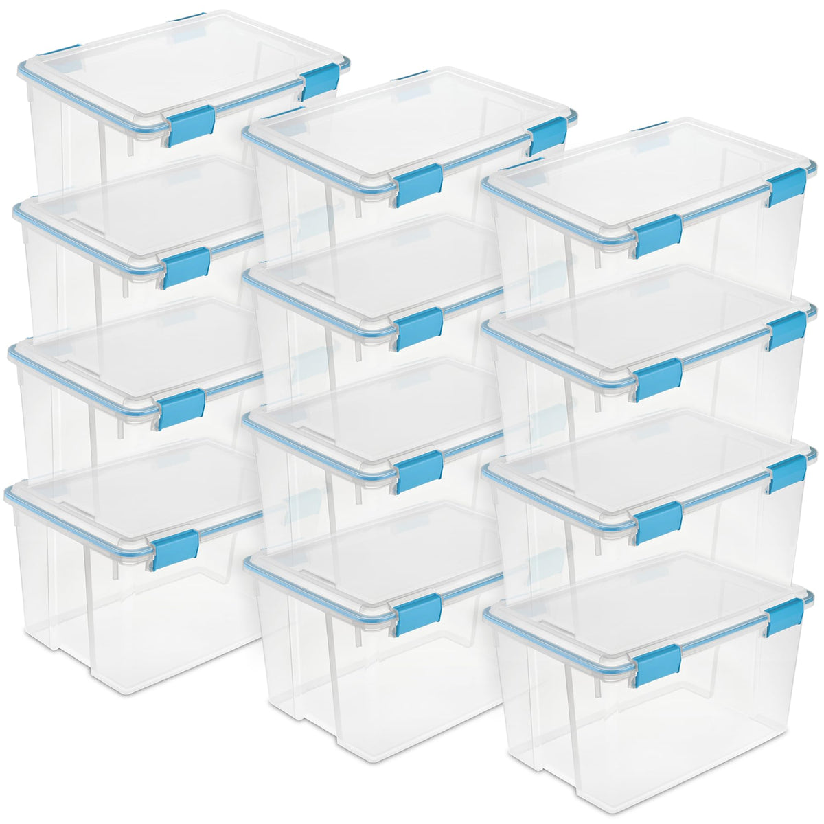 Sterilite 4-Pack 54 Quart Gasket Box, Home Storage Organizer Bins with Lids - Stackable Clear Plastic Containers for Bedroom, Bathroom, Garage, Basement, or Attic