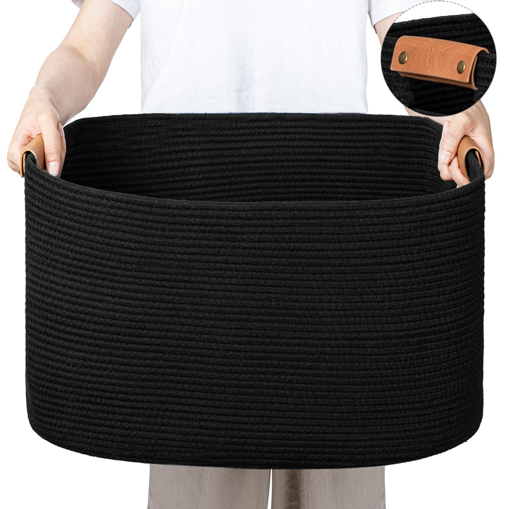 danpinera Blanket Basket, 72L Woven Storage basket with Leather Handle, Eco-friendly Decorative Storage Organization in Bathroom & Living Room for Towels 22 ''*17 ''*11.8 '', Gradient Brown