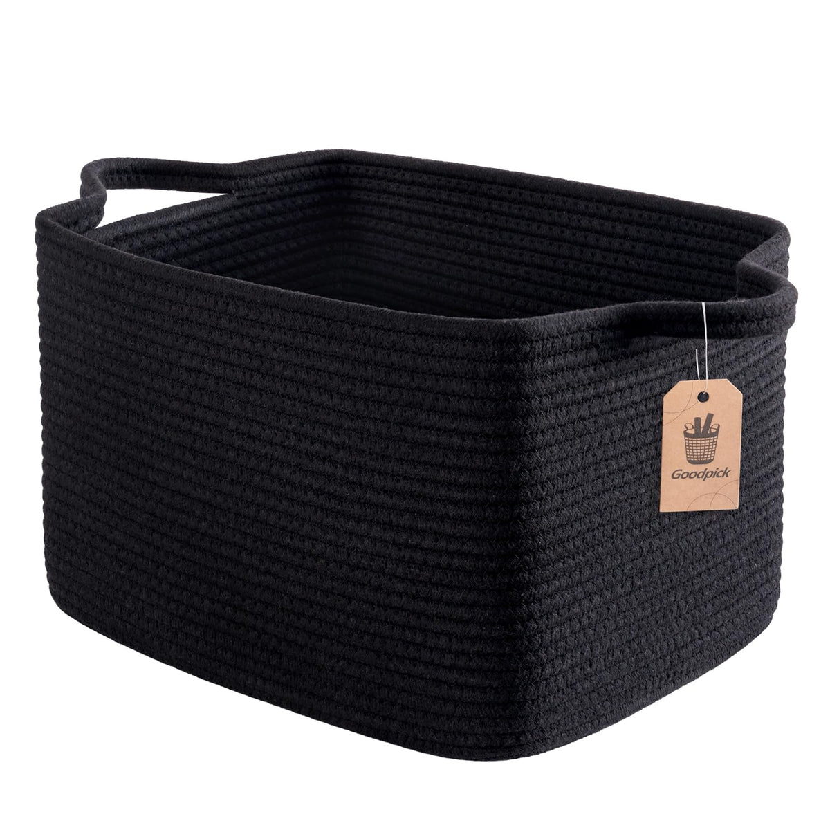 Goodpick Woven Storage Basket for Shelves, 13" x 10" x 9", Black Jute