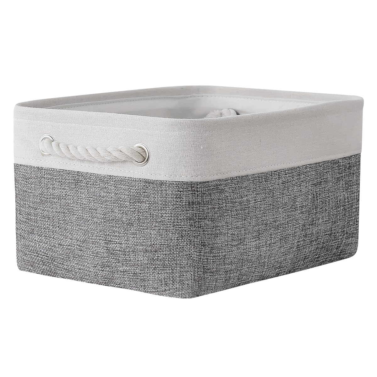 TheWarmHome Storage Basket for Organizing - Medium 3 Pack 14x10x7 inch Fabric Storage Cubes for Shelves with Rope, Collapsible Storage Bin for Organizer Closet Cloth Gift Toy (White & Jean Blue)