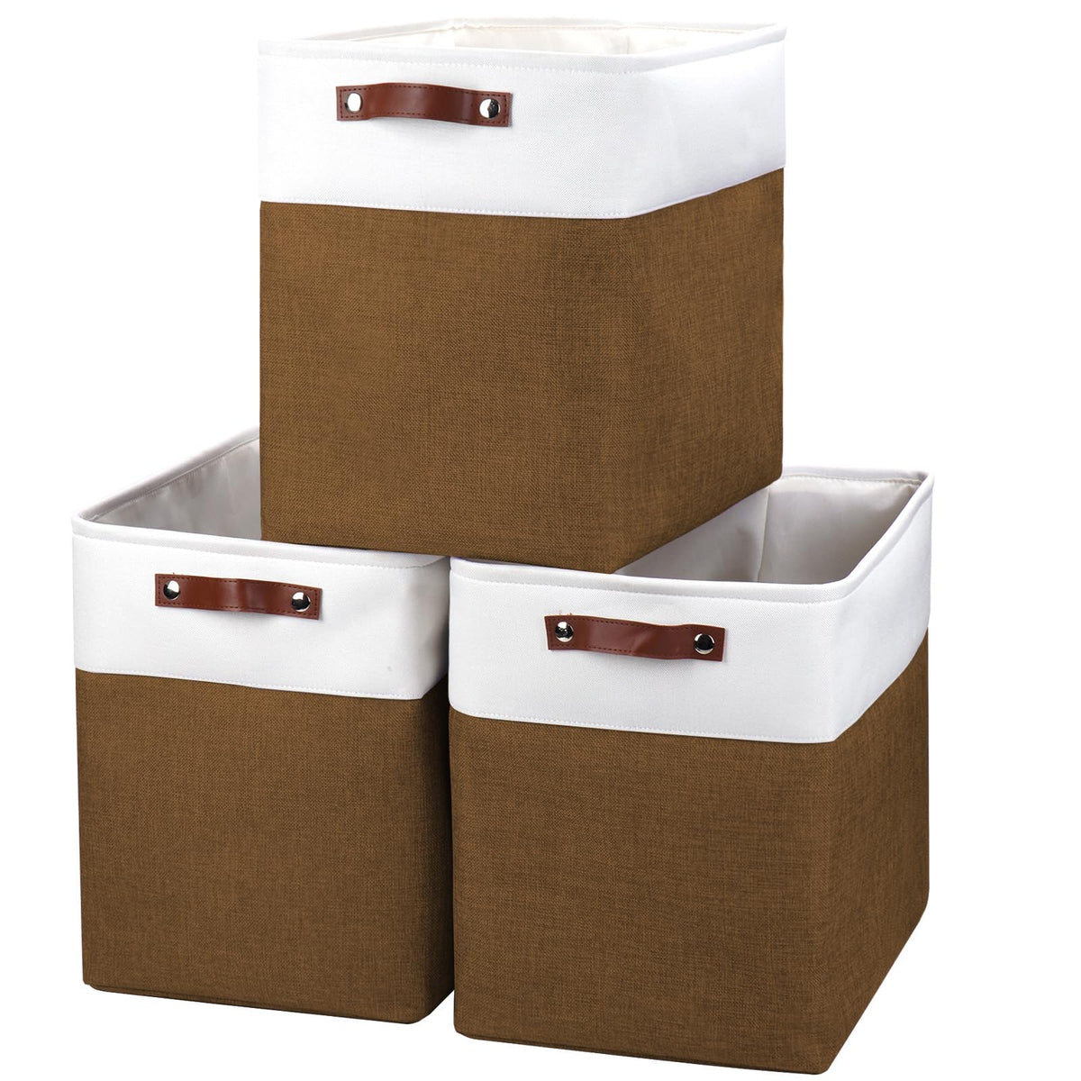 Bagnizer Storage Bins Large Fabric Storage Baskets for Shelves 3 Pack, Decorative Linen Closet Baskets with Handles for Organizing, Shelf, Clothes, Home, Office, 15x11x9.5Inches (Grey&White)