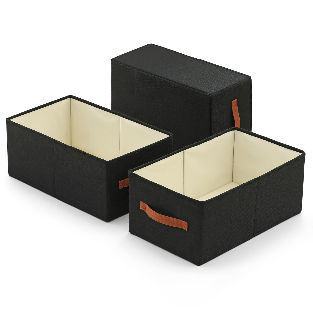 Linen Folding Storage Bins, 3 Pack Large Storage Baskets, Washable, Clothing Storage Bins with Handle, Closet Organizer for Storage Sweater,Sheets(dark grey, 18½"x11 x8½)