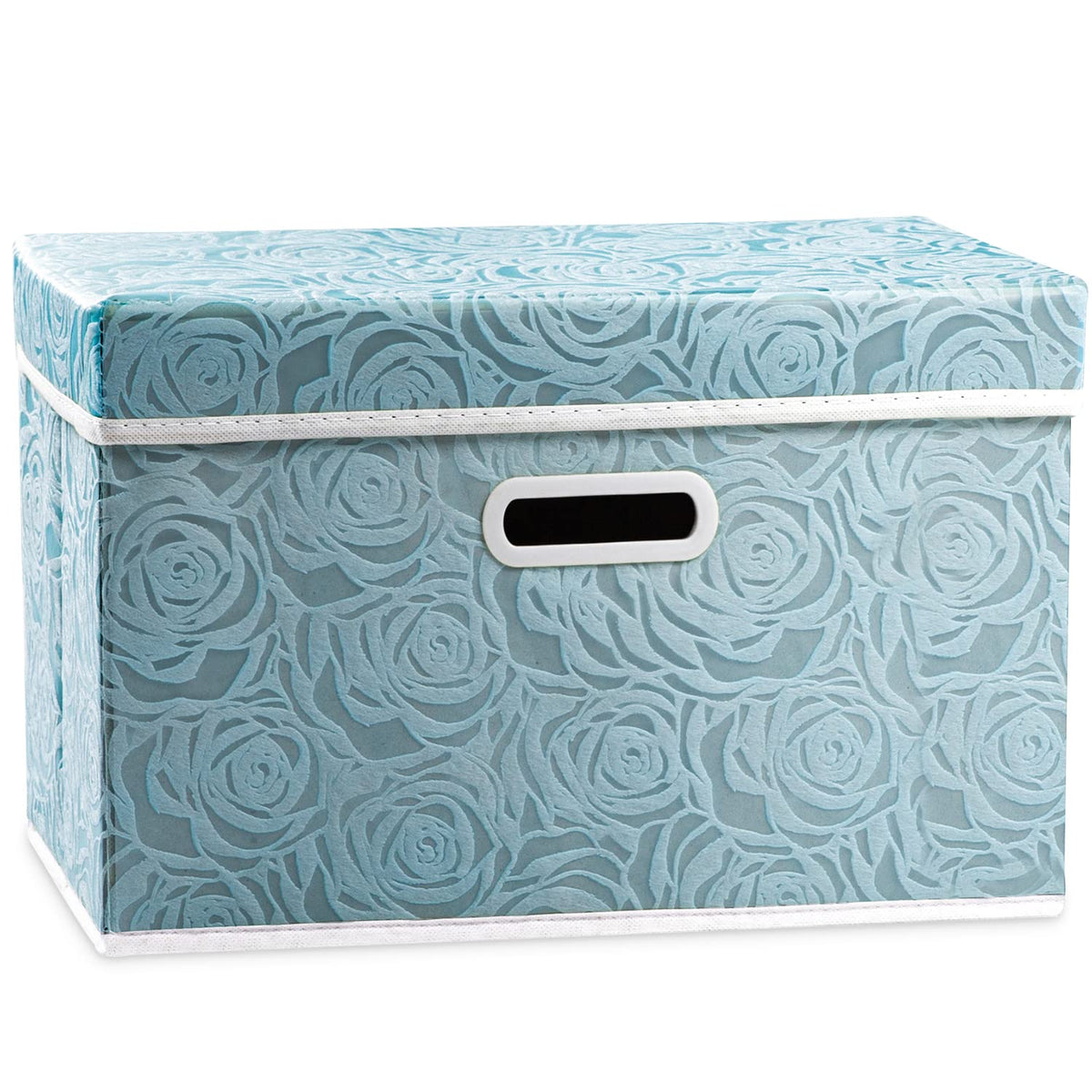 PRANDOM Larger Collapsible Storage Cubes with Lids Fabric Decorative Storage Bins Boxes Organizer Containers Baskets with Cover Handles for Bedroom Closet Living Room Blue 17.7x11.8x11.8 Inch 3 Pack