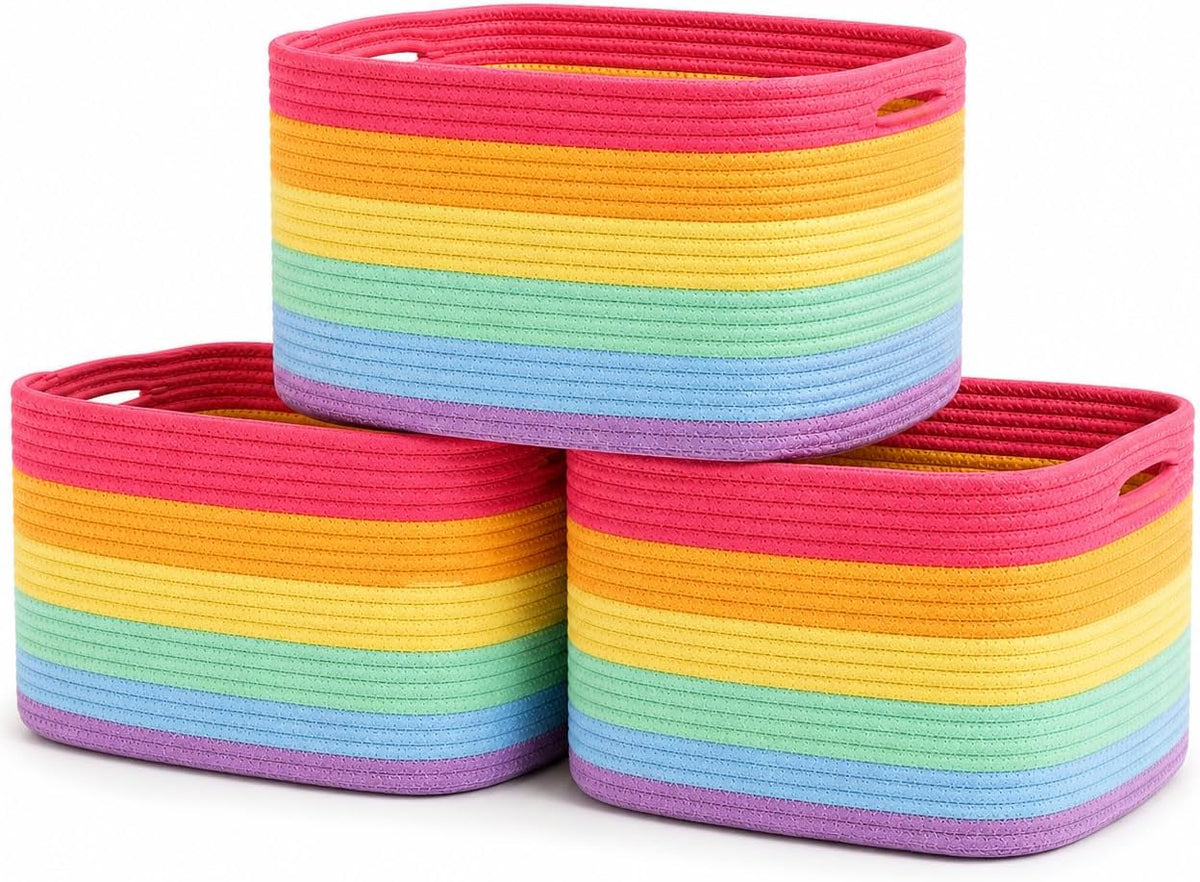 OrganiHaus Rainbow Baskets for Shelves, Set of 3, 15x9x10