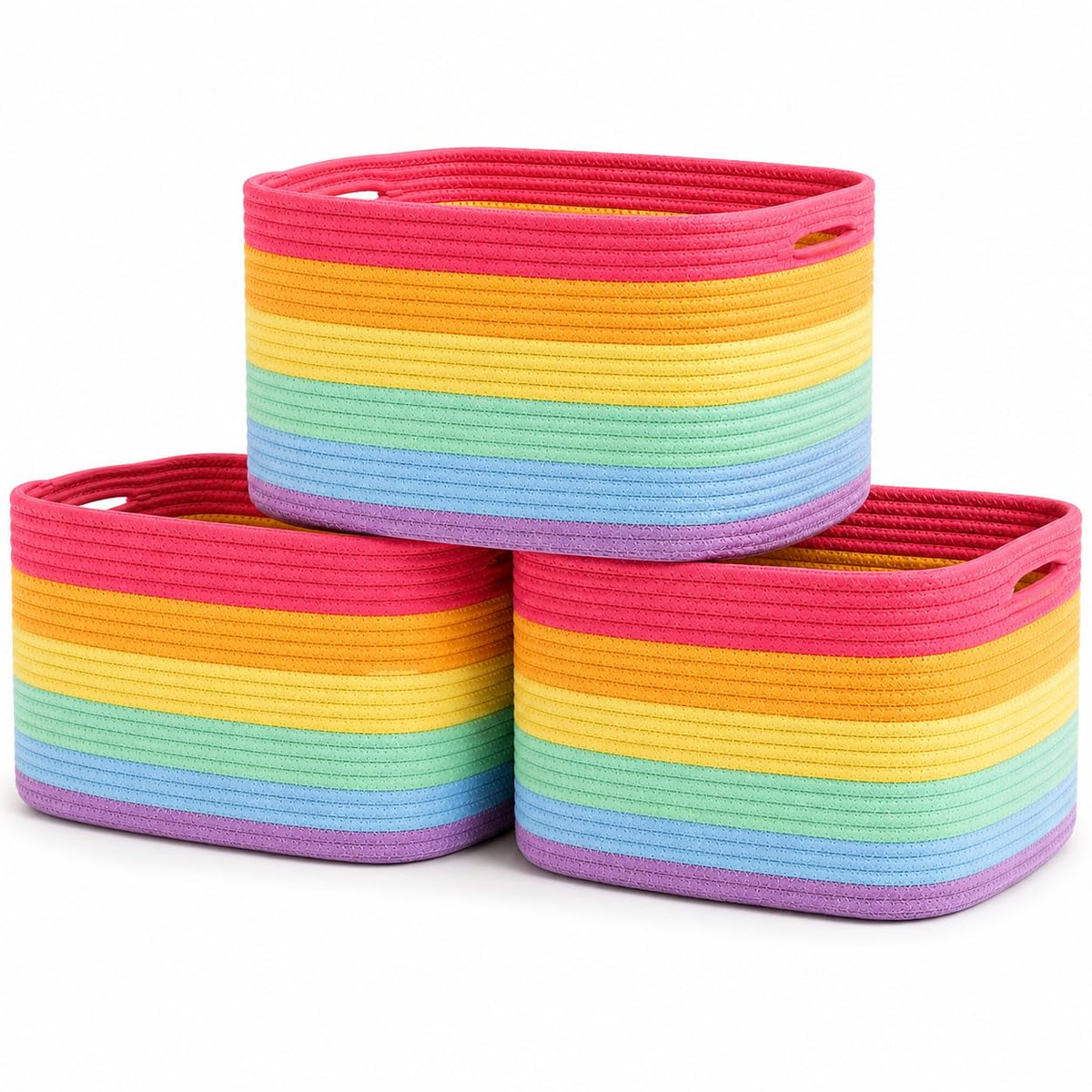 OrganiHaus Rainbow Baskets for Shelves, Set of 3, 15x9x10