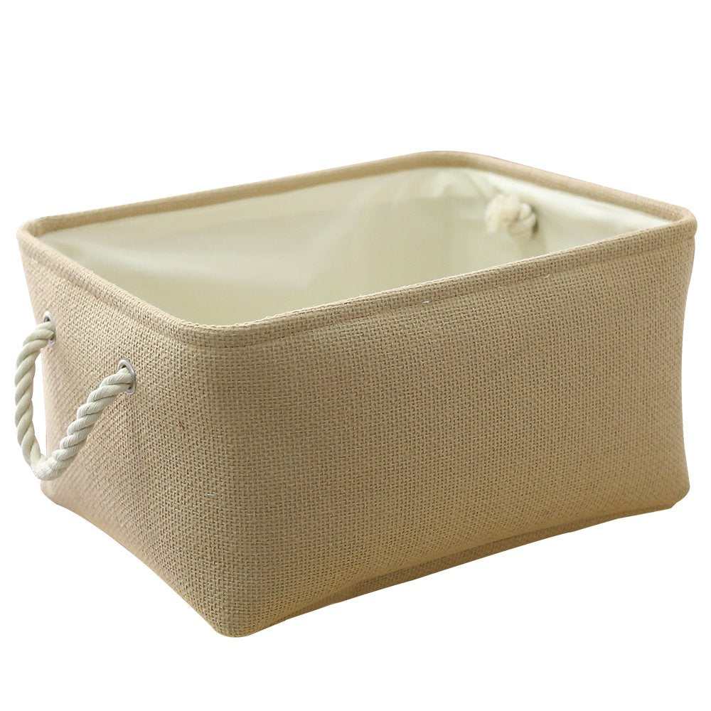 TheWarmHome Storage Basket for Organizing - Medium 3 Pack 14x10x7 inch Fabric Storage Cubes for Shelves with Rope, Collapsible Storage Bin for Organizer Closet Cloth Gift Toy (White & Jean Blue)