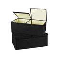 2 Pack Large Linen Fabric Collapsible Storage Bins with Lid and Handles, Washable Storage Box Baskets Cube with Removable Divider for Bedroom,Closet,Office,Living Room,Nursery (Black, Large)