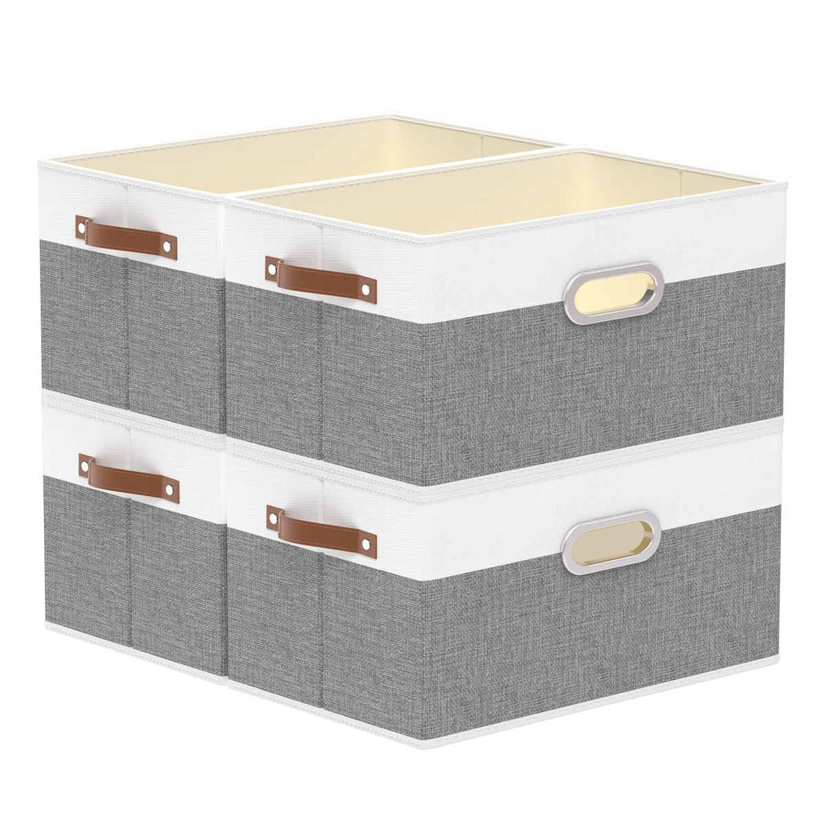 Yawinhe Fabric Storage Baskets,13.0x9.1x7.9in,White/Grey,4-Pack