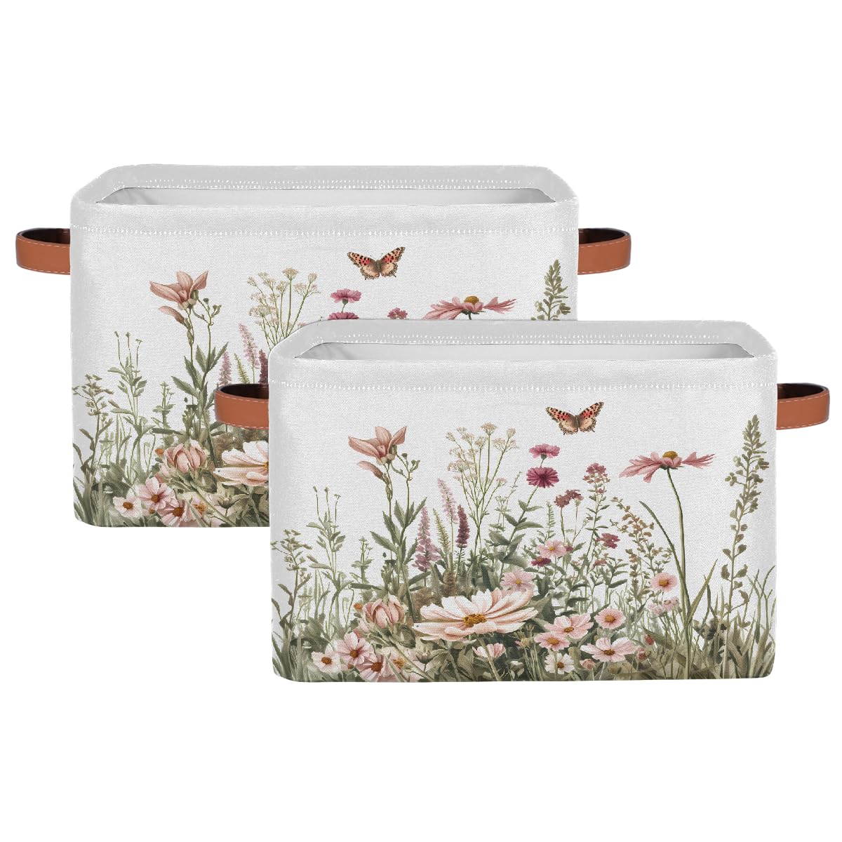 Wildflowers Plants Storage Baskets for Organizing, Fabric Collapsible Storage Bins Box Spring Esthetical Decorative Toy Organizer Baskets for Closet Shelves Gift Basket 1 Pc