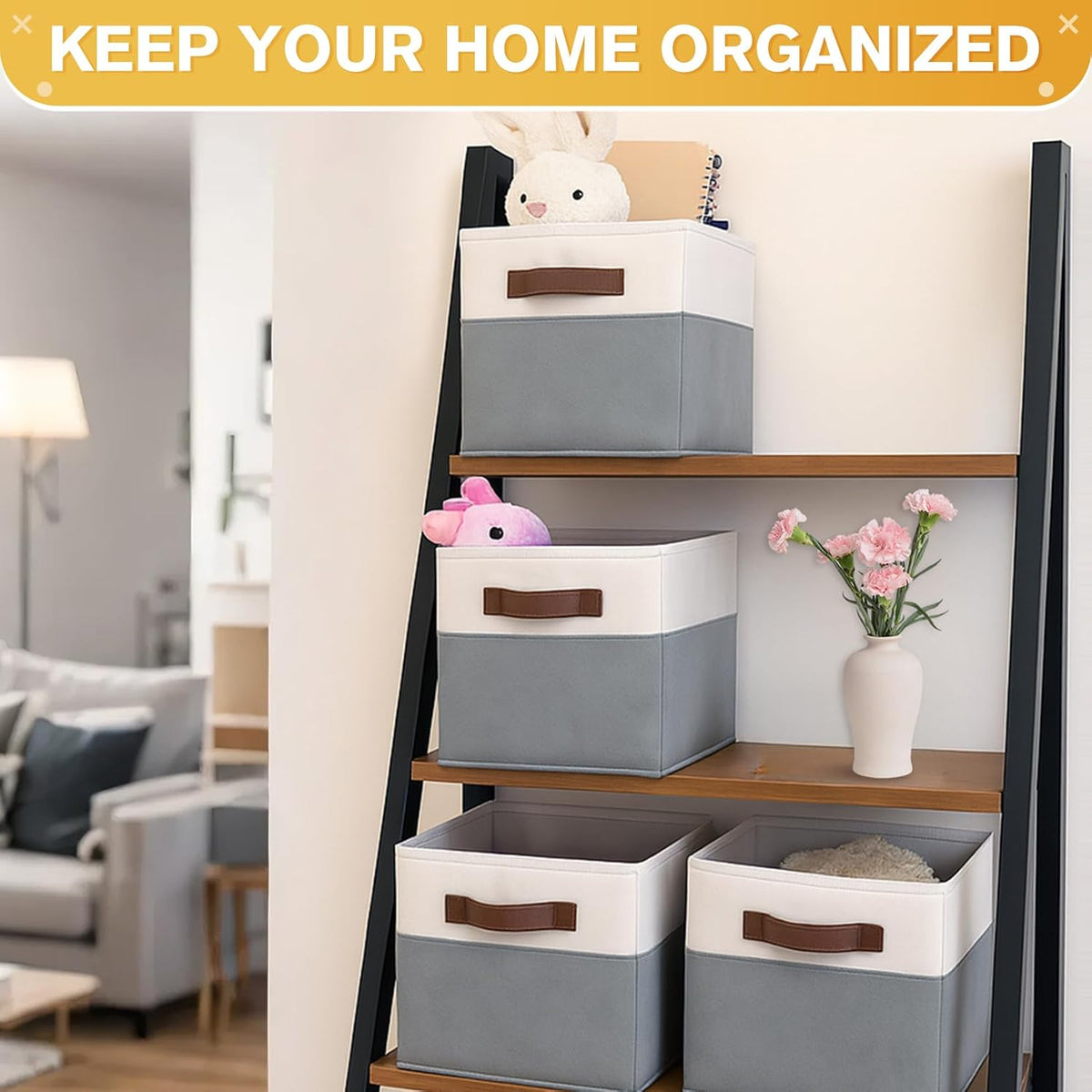 JTIEO 4 Pack Fabric Storage Bins, 15"x11" Large Closet Storage Baskets for Shelves, Cube Canvas Storage Bins for Shelves, Collapsible Linen Closet Organizers and Storage for Organizing Clothes, Toys